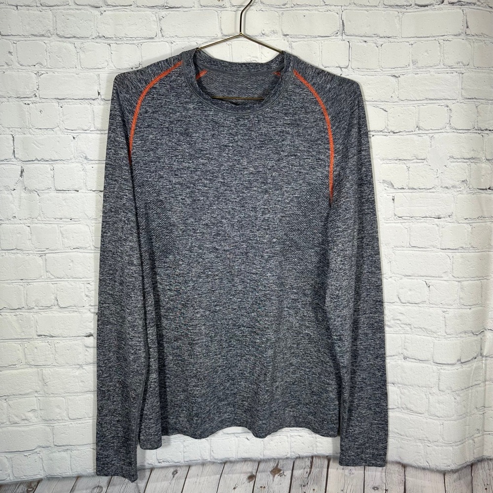 Lululemon Metal Vent Tech Long Sleeve Shirt Mens Medium Grey Orange Space Dye